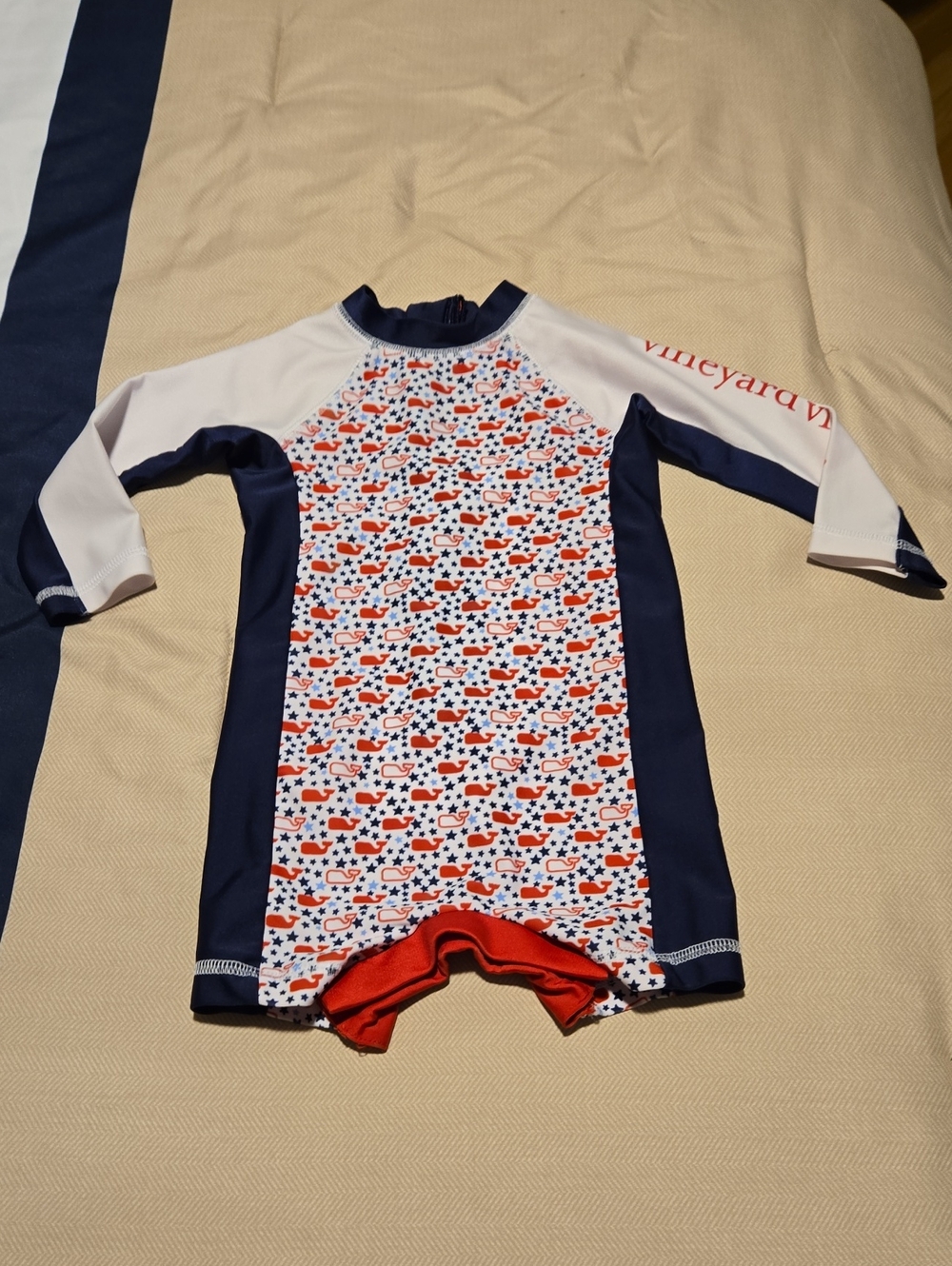 Vineyard Vines Kids Red, White & Navy Whale Print Rashguard Size 6-9 Month